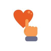 Hand pointing at red heart icon for charity donation vector