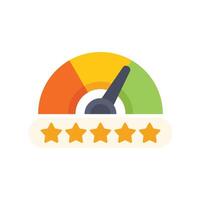 Speedometer showing five star customer rating review icon vector