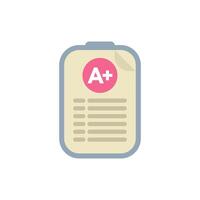 Clipboard showing a plus test result on paper with folded corner vector