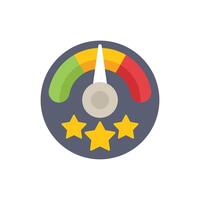 Speedometer showing high performance with three stars rating vector