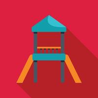 Colorful children's playground slide tower structure with long shadow on red background vector