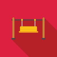 Empty wooden swing set hanging on red background vector