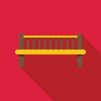 Yellow bench with wooden backrest casting long shadow on red background vector