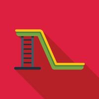 Green playground slide with ladder on red background flat design icon with long shadow vector