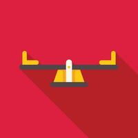 Empty seesaw casting long shadow on red background vector