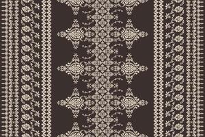 Ethnic ikat floral Ethnic Indian Pattern Ikat pattern Ethnic Pattern.Border indian floral Aztec embroidery border seamless patterns on dark brwon background. vector