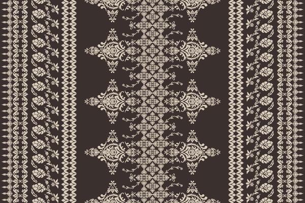 Ethnic ikat floral Ethnic Indian Pattern Ikat pattern Ethnic Pattern.Border indian floral Aztec embroidery border seamless patterns on dark brwon background.