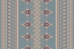 Ethnic ikat floral Ethnic Indian Pattern Ikat pattern Ethnic Pattern.Border indian floral Aztec embroidery border seamless patterns on teal background. vector