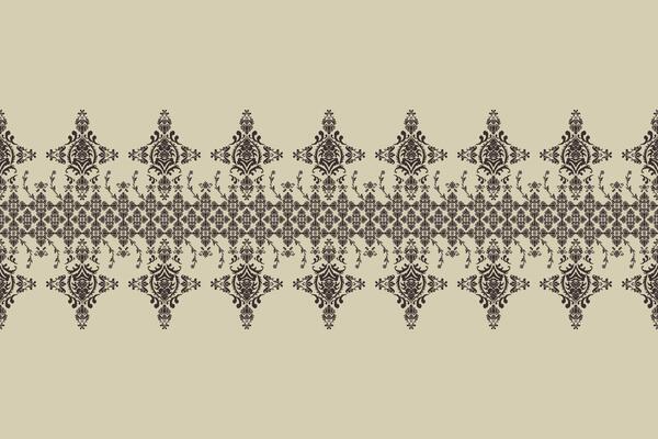 Ikat pattern Ethnic Pattern.Border indian floral Aztec embroidery border. black motifs on beige background.