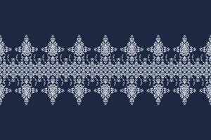 Ikat pattern Ethnic Pattern.Border indian floral Aztec embroidery border on navy background. vector