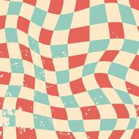 Checkerboard background with a groovy style with retro colors and distorted squares vector
