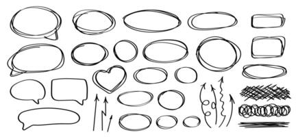 Set of speech bubbles Doodles in modern hand drawn arrows, frames vector