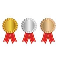 Set of Blank Gold, Silver, and Bronze Badge Medal with Ribbon Isolated on White vector