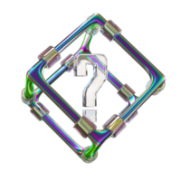 3d question mark symbol in glass box with rainbow colors. FAQ or frequently asked questions concept, 3d illustration render png