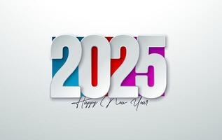 Happy New Year 2025 Illustration with Colorful Typography Lettering on White Background. Holiday Design for Flyer, Banner, Greeting Card, Celebration Poster, Party Invitation, Calendar and Social vector