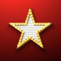 Retro Star Signboard or Lightbox Illustration with Customizable Design on Red Background. Light Banner or Vintage Bright Light Bulb Frame Billboard for Advertising, Show, Night Events, Cinema vector
