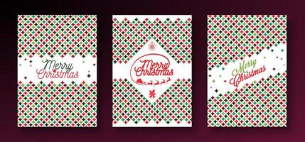 Merry Christmas and Happy New Year Greeting Card Design Set with Red and Green Color Pattern and Typography Letter on White Background. Holiday Season Illustration for Banner, Party Flyer vector