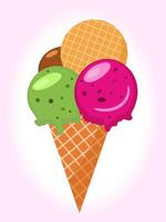 Ice cream in cone with different flavors and colors vector
