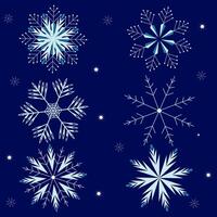 Set of snowflakes on night blue background, , graphic element. vector