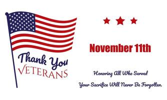 Veterans Day poster with the text Honoring All Who Served. Thank You, Veterans. Your Sacrifice Will Never Be Forgotten vector