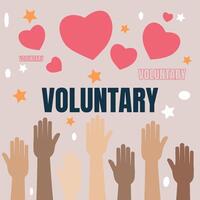 Square poster for volunteer, concept of volunteering power, with symbolic images of hearts and hands vector