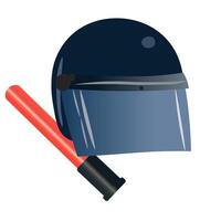 Helmet and baton, police equipment vector