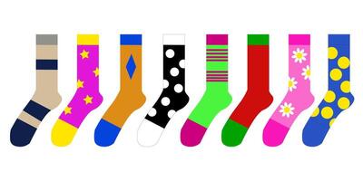 Row of nine colorful socks vector