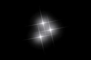 White sparkle lights, flashing lights, light effects, sunlight lens flare, glowing ray beams, sparkling starsicon on black background. vector