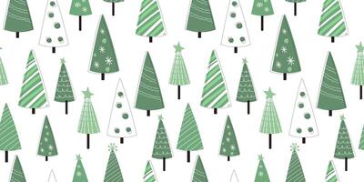 Seamless pattern with abstract triangular silhouettes of decorated Christmas trees. vector