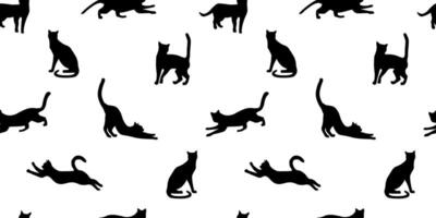 Seamless pattern with silhouettes of cats in different poses. Abstract animal print. vector