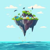 Trash island floating in the ocean vector