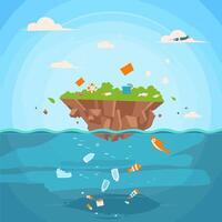 Trash island floating in the ocean vector