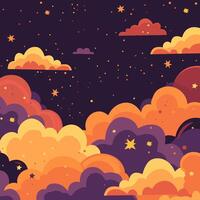 orange and yellow clouds with stars vector