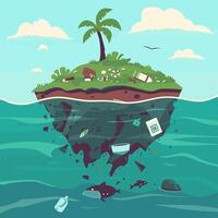 Trash island floating in the ocean vector