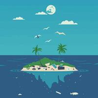 Trash island floating in the ocean vector