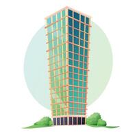Multi-storey building with glass panoramic windows. Office building in cartoon style. Tall house. vector