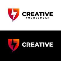 abstract shield and bolt icon gradient logo design vector