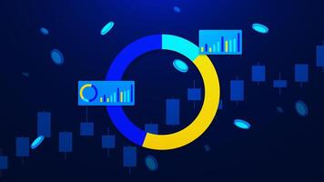 Business statistics, financial growth and investment concept with diagram, coins and candlesticks chart graph vector