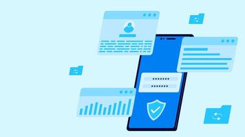 User data protection concept with 3D smartphone on light blue background vector