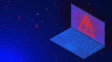 Secure alert and warning sign with laptop isometric vector