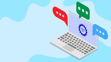 Technical support and customer support service concept with laptop and chat bubbles isometric vector