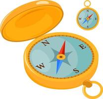 Vintage golden compass. Navigation compass on white background. Terrain orientation or direction. vector