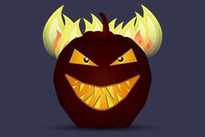 An ominous pumpkin with sharp teeth and fiery flames. Perfect for spooky Halloween designs, posters, and invitations. vector