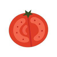 Flat illustration of red tomato slice with visible seeds and core vector