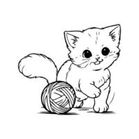 Adorable Kitten Playfully Batting a Ball Fun Coloring Page vector