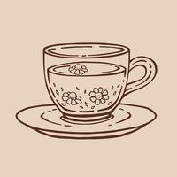 Cup of tea with chamomile. Hand drawn illustration in outline style. vector