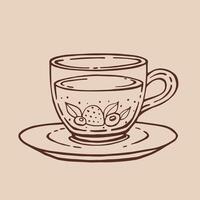 Cup of tea with berries. Hand drawn illustration in outline style. vector