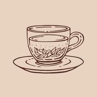 Cup of tea with karkade. Hand drawn illustration in outline style. vector