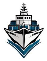 Cargo ship with containers and waves from front. Ideal for logo or illustrations vector