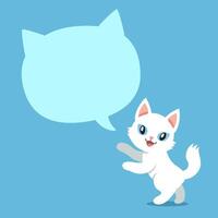 Cartoon character white cat with speech bubble vector